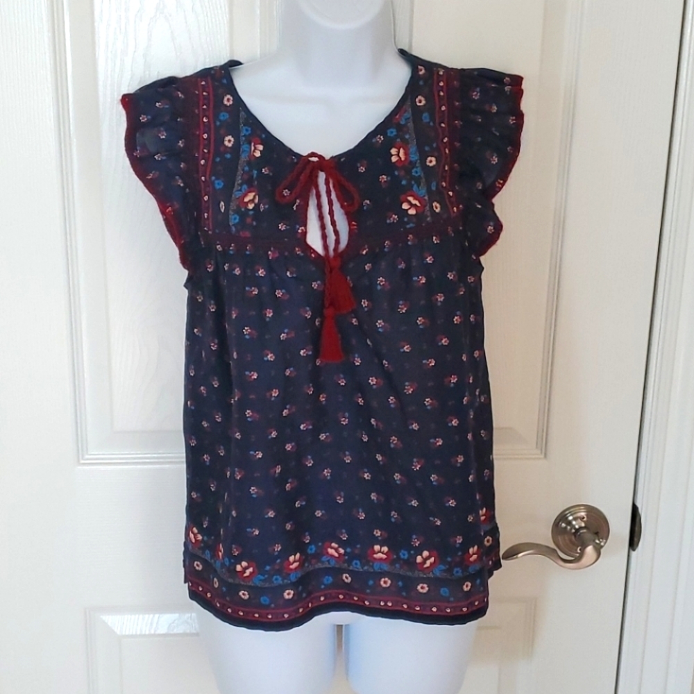 J. Crew Point Sur Flutter Sleeve Peasant Top